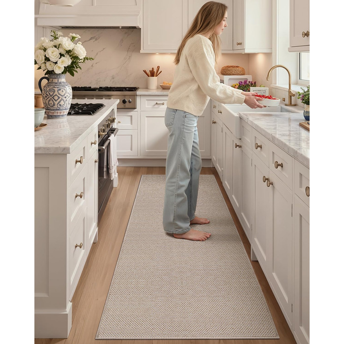 Килимки для кухні COLOR&GEOMETRY, нековзні, що праються, 43x120 см, тонка тканина 4 мм, кухонний килимок на гумовій основі, абсорбуючі, легко очищаються, килимки для підлоги перед раковиною, для коридору, бежевий, 43 x 120 см (прямокутний)