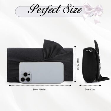 Чорний атласний клатч для вечірнього вбрання з бантом та плісе для наречених