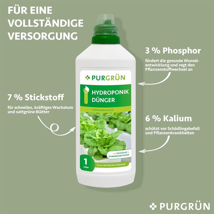 Гідропонне добриво Purgrn 1 л Швидкодіюча мінеральна формула Преміальне рідке добриво з мікроелементами NPK 736 Зміцнює резистентність Для здорового росту