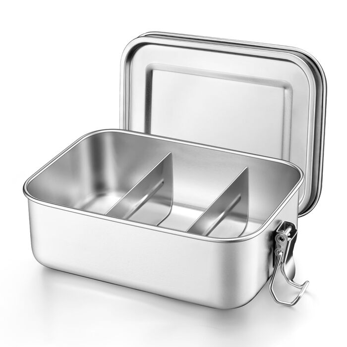 Ланчбокс Onader з роздільниками, нержавіюча сталь, бенто-бокс для дітей та дорослих, контейнер для перекусу знімною перегородкою для пікніка, школи та подорожей, герметичний та придатний для миття в посудомийній машині - 850 мл