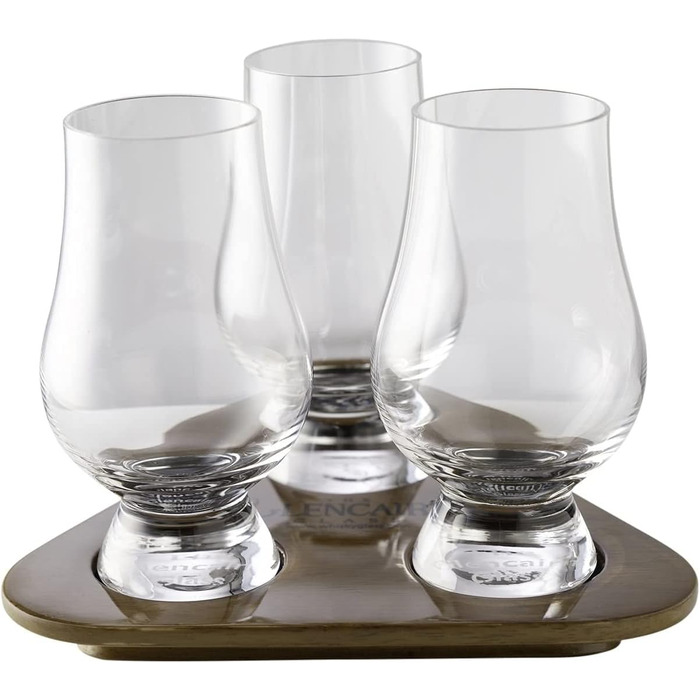 Скляний дегустаційний набір I 3 склянки для віскі 190 мл та 1 дерев'яна таця I Безсвинцеве кришталеве скло I Високоякісні склянки