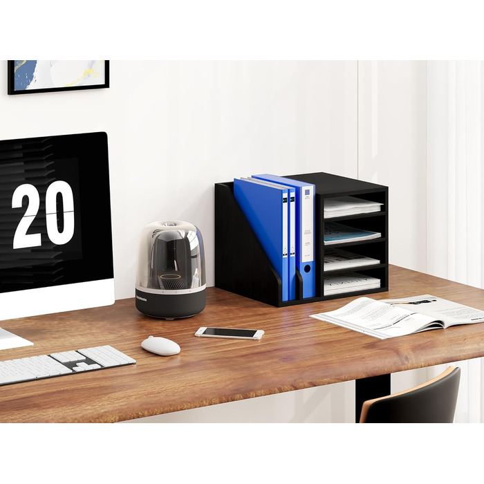 Відділення дерев&39яний органайзер для офісного столу формату A4 Тримач для документів Лоток для файлів Тримач для журналів Лоток для листів Організатор для паперових журналів, чорний, 6-