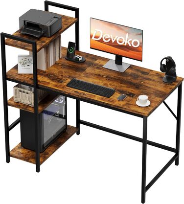 Комп'ютерний стіл Devoko 120 см з реверсивною полицею, стіл з 4-шаровим сховищем Ідеальний навчальний комп'ютерний стіл Стіл для н