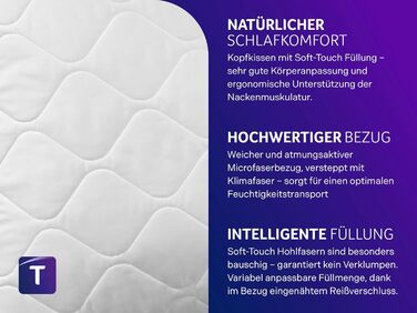 Набір з 2 подушок з м&39яким чохлом з мікрофібри, сертифікована подушка ko-Tex із блискавкою, 80x80 см, виготовлена за німецькими стандартами якості, 2 шт. 80 x 80