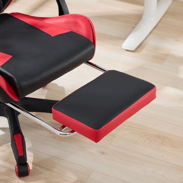 Ергономічне ігрове крісло з функцією масажу та підставкою для ніг - вантажопідйомність 136 кг, регулювання висоти, поворотне крісло на 360 з поперековою опорою - чорне ігрове крісло для ПК та домашнього офісу (червонечорне)