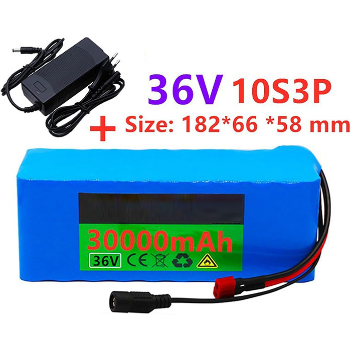 Акумулятор для електровелосипеда Pedelec 36V 30Ah 10S3P із зарядним пристроєм та BMS, потужний акумулятор для велосипеда, скутера та велосипеда потужністю 100W 250W 350W 400W 500W, 36V 30AH XT60DC