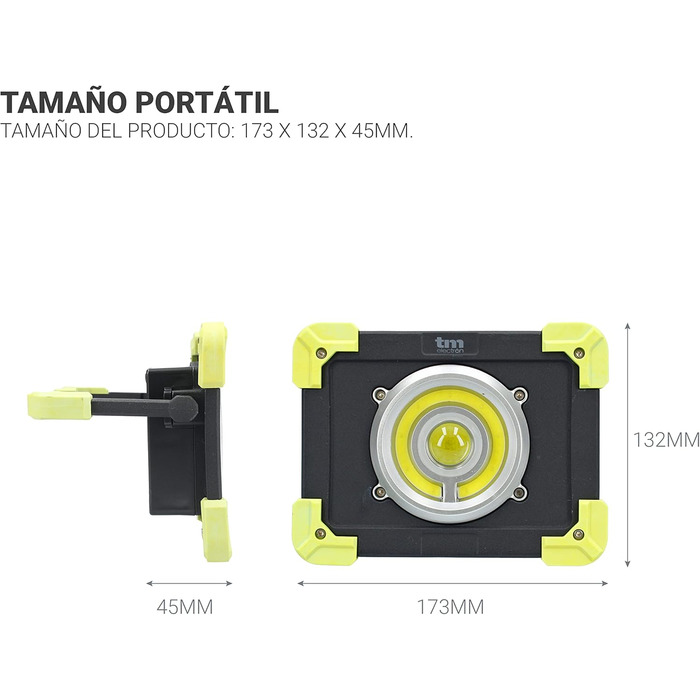 Портативний робочий ліхтар TM Electron TMTOR020 з надяскравим світлодіодним COB-світлодіодом 20 Вт та зовнішнім акумулятором 4000 мАг 20 Вт зовнішній акумулятор