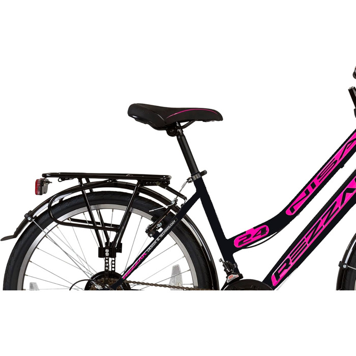 Дюймовий міський велосипед для дівчаток, дитячий велосипед, 21 передача, чорний та рожевий, 24-