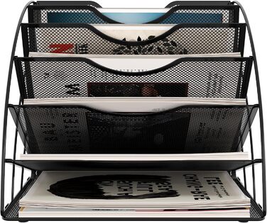 Відділення віялоподібний металевий офісний органайзер A4 Тримач для документів Лоток для файлів Тримач для журналів Лоток для листів Органайзер для паперових журналів, чорний, 6-