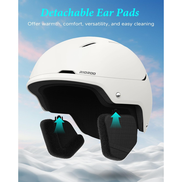 Лижний шолом, лижні шоломи для чоловіків, жінок та дітей, регульовані розміри, теплі пухнасті амбушури, шолом для сноуборду, легкий лижний шолом з регульованою системою вентиляції, сумісний з лижними окулярами, колір яєчної шкаралупи, розмір M