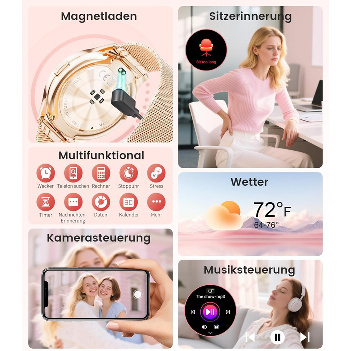 Жіночий смарт-годинник LIGE (2 ремінці), 1,43-дюймовий HD AMOLED-дисплей, смарт-годинник з функцією телефону, фітнес-годинник, спортивний годинник з понад 120 спортивними режимами, відстеження сну, відстеження менструального циклу, годинник для iOS/Androi