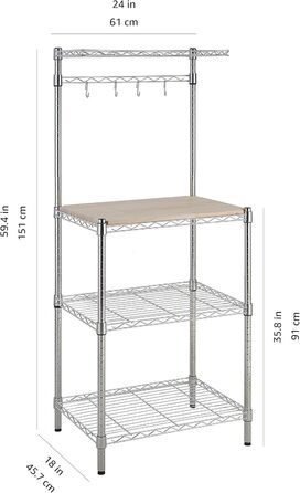 Кухонна полиця Storeo Basics 3, пекарська полиця з дерев&39яним столом, хромована, дерев&39яна, 61 см хромована, бежева