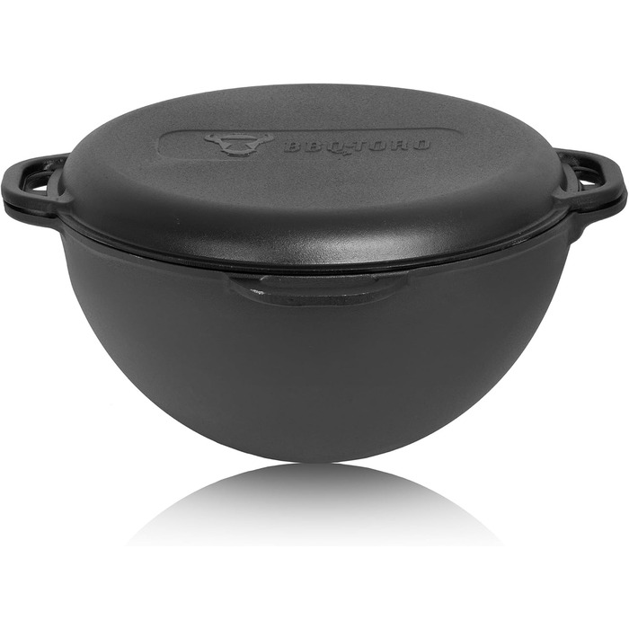 Казан чавунний BBQ-Toro з кришкою 19 л Традиційний чавунний казан Казан з круглою основою Гриль вок попередньо приправлений готови