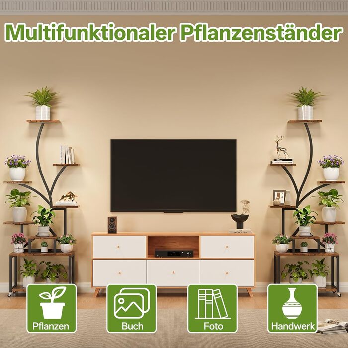 Підставка для рослин HAUSPROFI 154 см, 8-рівнева металева та дерев&39яна полиця для кількох рослин із фіксуючими колесами, декоративні квіткові сходи для саду та балкону - чорна (без лампи для вирощування)