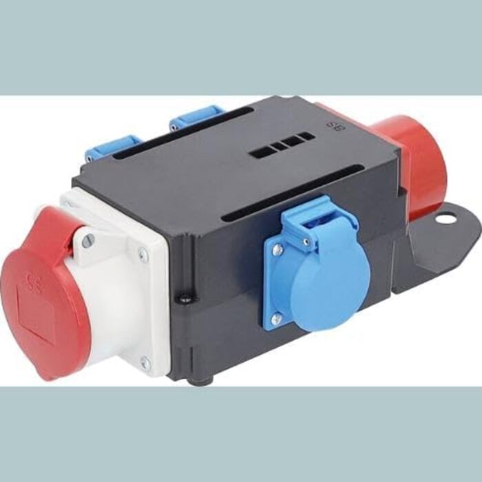 Як - Розподільна коробка високої напруги Schwabe MIXO вилка CEE 400 В/16 А/5-контактна, приблизно 11 кВт - адаптер живлення - 3 x Schuko, 1 x розетка CEE 400 В, 16 А, 5-контактна - електростанція для будівельного майданчика - Зроблено в Німеччині IP44, 60