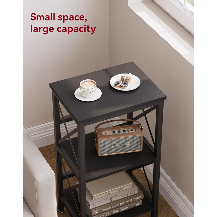 Книжкова полиця YMYNY, окремостояча полиця з 3 полицями, міцна X-подібна рама, регульовані ніжки, легке складання, 402975 см, для вітальні, спальні, кухні, кабінету, ванної кімнати, чорна HST008B