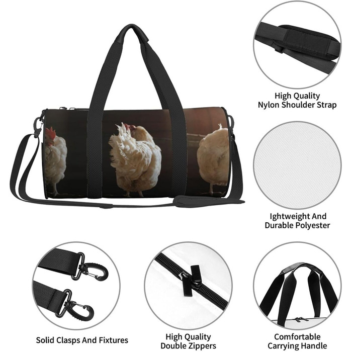 Спортивна сумка для подорожей, дизайн три курки, чорний колір, універсальний розмір