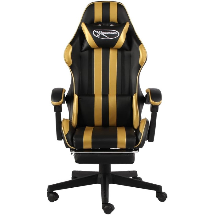 Ігрове крісло LAPOOH з підставкою для ніг, офісне крісло, ігрове крісло, ігрове крісло, письмове крісло, обертове крісло, чорно-золота штучна шкіра