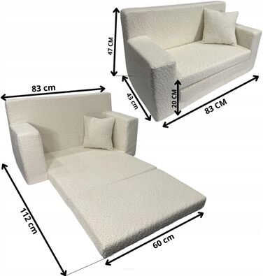 Дитячий диван FORTISLINE, розкладний, тканина з плюшевим мишеням - ігровий диванчик для дітей з функцією сну - дитячий диванчик 83x47x43 см - м&39який пінний диванчик-ліжко, сертифікований Oeko-TEX, бежевий