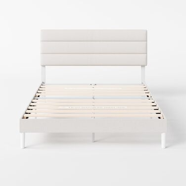 Ліжко Zinus Piper з м&39якою поверхнею 140x200 см з узголів&39ям - Високе ліжко 30 см 140x200 з дерев&39яною рейковою основою - Компактне пакування та легке складання - Кремово-білий 140200 см