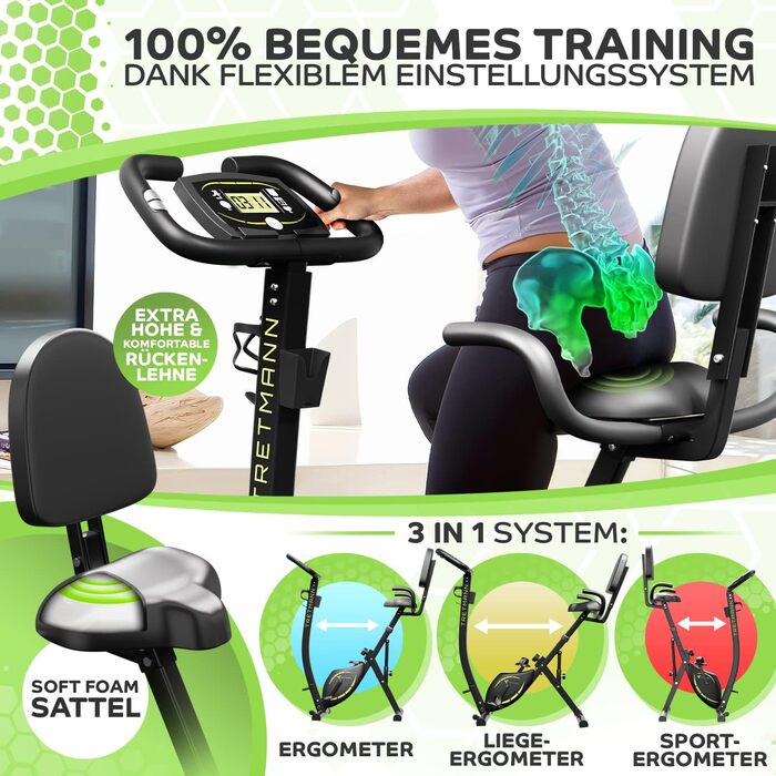 НОВИЙ складаний велотренажер 3-в-1 - надзвичайно тихий та комфортний - SoftFoam протестований DEKRA - домашній тренажер з низькою сходинкою, велоергометр, складний домашній фітнес-велотренажер 195 см