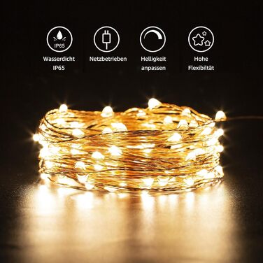 Світлодіодні гірлянди LE 10M з мідного дроту, 100 світлодіодів, водонепроникні IP65, живляться від електрики з вилкою, ідеально пі