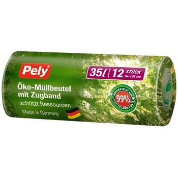 Екологічні сміттєві пакети Pely зі шнурком, 35 літрів, вигідна упаковка 11 x 12, виготовлені з 99 переробленого матеріалу, для утилізації побутових відходів та залишкових відходів