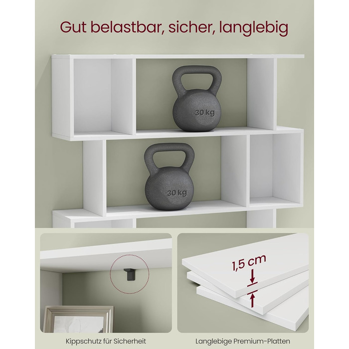 Рівнева книжкова полиця, окремостояча полиця, 24 x 90 x 159 см, полиця для зберігання з відкритими відділеннями, для вітальні, спальні, кабінету, матово-білий LBC416W01, 5-