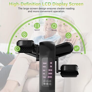 Електричний педальний тренажер TODO для людей похилого віку з 12 швидкостями, міні-велотренажер з автоматичним-ручним режимом, 6 рівнями опору, тренажер для ніг сидячи, РК-дисплей, пульт дистанційного керування та ремінець для ноги