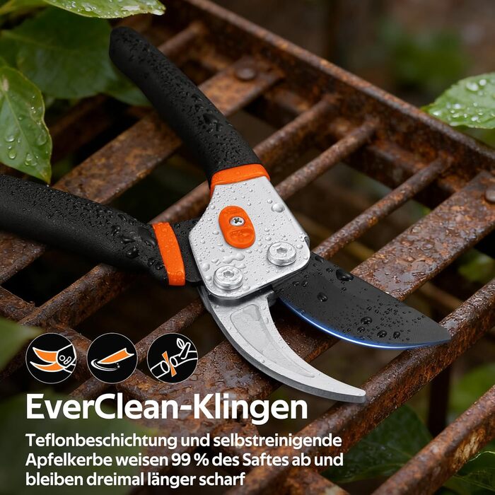 Садові ножиці Bypass 21,5 см з лезом SK5 та герметичною пружиною, як професійні ножиці для троянд, дерев, рослин, таких як ножиці для гілок, для легкого обрізання троянд, гілок, кущів Подарунковий Помаранчевий