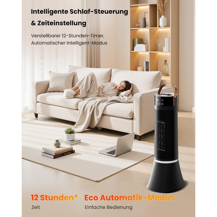 Енергозберігаючий електричний вентилятор-обігрівач, 2000 Вт, з пультом дистанційного керування, термостатом, 12-годинним таймером, 3 режимами, захистом від перегріву та перекидання, коливаннями 75, керамічним електричним нагрівальним елементом PTC (D)