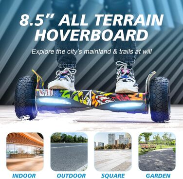 Позашляховий ховерборд преміум-класу RCB 8,5 дюймів – з керуванням через додаток, вбудованим LED та Bluetooth, потужним двигуном, електричний off-road для дітей у стилі хіп-хоп