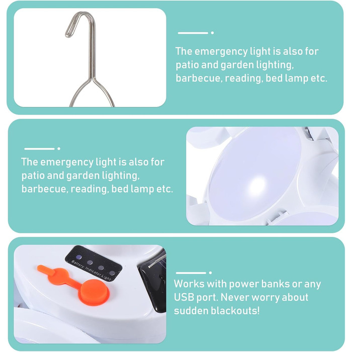Сонячна акумуляторна складна лампа для кемпінгу PACKOVE з USB, практична підвісна лампа та аварійне освітлення для кемпінгу, походів та саду