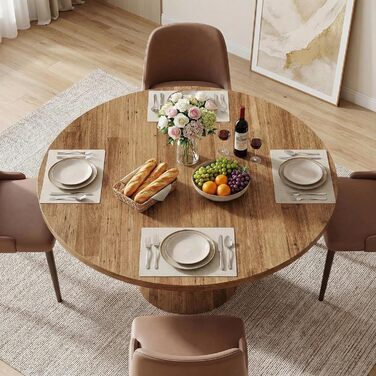 Круглий обідній стіл Lailang 120 см, дерев&39яний обідній стіл, для 4-6 осіб з металевими ніжками, стільниця з МДФ, дерев&39яного композиту, 118,5 x 118,5 x 76 см, коричневий, для їдальні та кухні