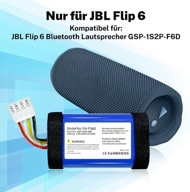Замінний акумулятор ємністю 8500 мАг для JBL Flip 6, номер деталі GSP-1S2P-F6D, 2025. Високоємний акумулятор 3,6 В для Bluetooth-колонки Flip 6.