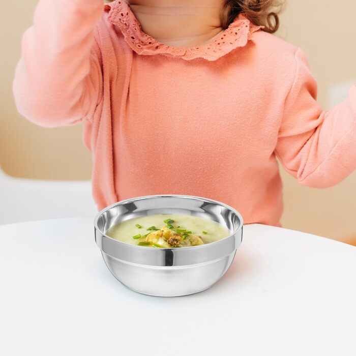 Двошарова чаша з нержавіючої сталі 5,1 дюйма ізольована проти гарячого дитяча чаша супова чаша для дому, кемпінгу, сімейного посуду для рису