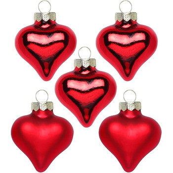 Чарівні міні-різдвяні прикраси Inge Glas у формі серця 8 сердечок 4 см зі скла у картонній коробці (Веселий червоний глянцевий/матовий червоний) Веселий червоний глянцевий/матовий червоний