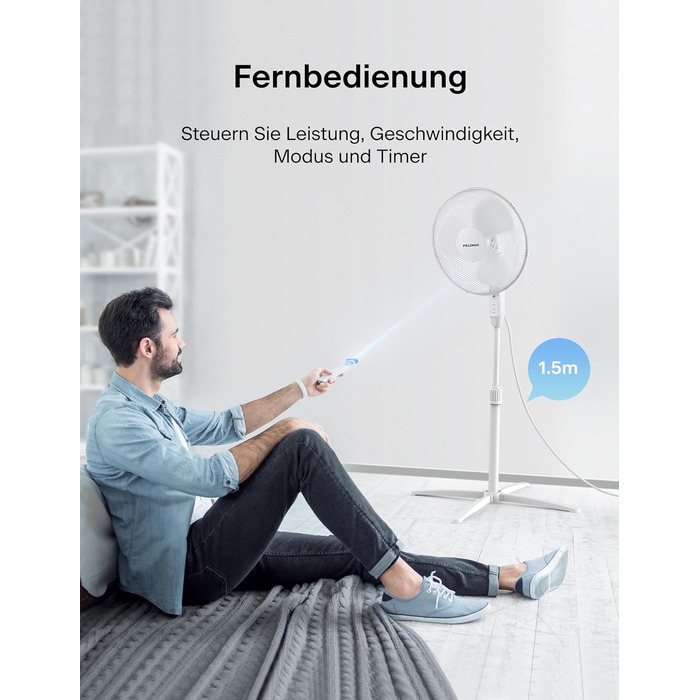 П'єдестальний вентилятор Pelonis, 16-дюймовий вентилятор безшумний з пультом дистанційного керування, регульований по висоті, 3 ре