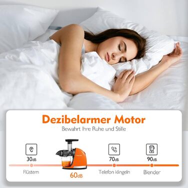 Переможець тесту овочів та фруктів на соковижималку AMZCHEF - Соковижималка Повільна соковижималка з функцією зворотного жування - Ніжне подрібнення без фільтрації - Електрична соковижималка зі щіткою та 2 чашками - Яскравий помаранчевий