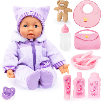 Функціональна лялька, інтерактивна лялька Piccolina Magic Eyes, рухає ротом, моргає та закриває очі, говорить, фіолетова, 46см, 94