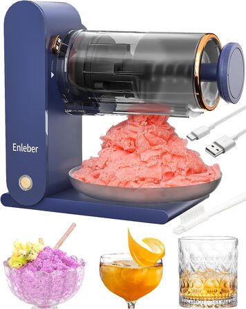 І машина для морозива Slush, льодогенератор для гоління з лезом з нержавіючої сталі та двома силіконовими крижаними листами, машина для снігового льоду темно-синього кольору