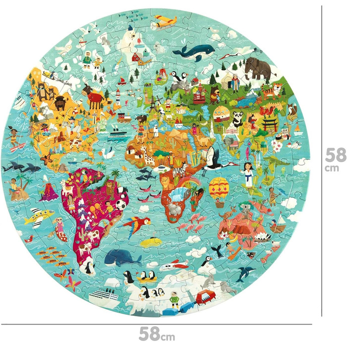 Круглий пазл boppi World Map зі 100 переробленого картону, 150 елементів із тваринами для дітей 3 4 5 6 7 8 років, діаметр 58 см