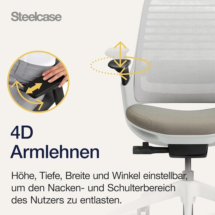 Ергономічне офісне крісло Steelcase серії 1 з поперековою опорою LiveBack, підлокітниками 4D, регульованим підголівником Truffle, 66 x 64 x 112 Truffle з підголівником