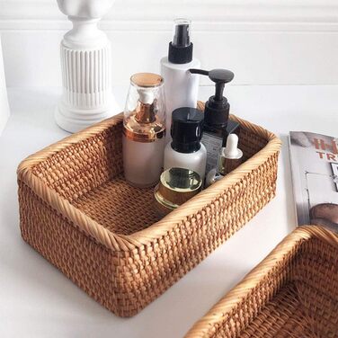 Плетені кошики з ротанга, 30 x 20 x 9 см, прямокутний плетений кошик для фруктів, плетені кошики, кошики для зберігання речей для організації прикрас для вхідної зони, столу, 30x20x9 см