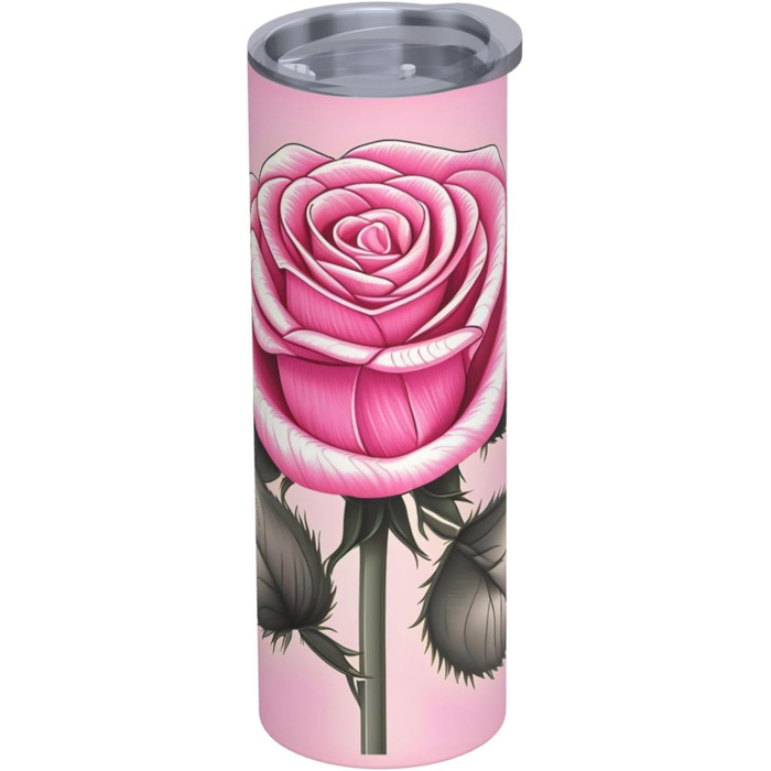 Кухоль з прямою трубочкою, красиві рожеві троянди, принт, дорожній кухоль, підходить для кемпінгу, офісу та дому, 590 мл