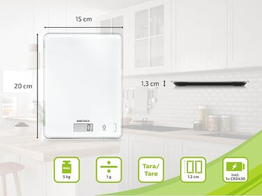 Кухонні ваги Soehnle Page Compact 300 білі, цифрові кухонні ваги до 5 кг, ваги зі зручним для читання РК-дисплеєм, цифрові ваги з