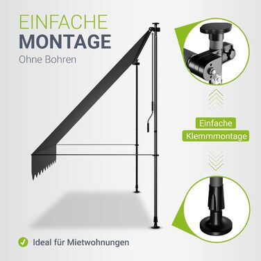 Тент Juskys із затискачем, Кейптаун, 300x120 см - Регульована висота та стійка до ультрафіолету - Для балконів та терас - Всепогодний ширмовий екран для забезпечення конфіденційності - Чохол для тераси, сірий, 300 x 120 см