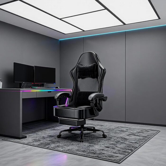 Ергономічне ігрове крісло, комп&39ютерне крісло з регульованою поперековою опорою, комп&39ютерне крісло зі штучної шкіри, стандартна модель (сірий та чорний)