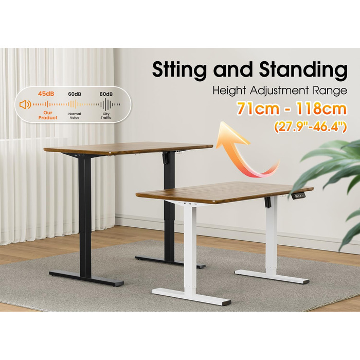 Електрична регульована по висоті рама столу, регульована по висоті рама столу з потужним двигуном, пам&39яттю положення та функцією запобігання зіткненням, 1 двигун, чорний колір