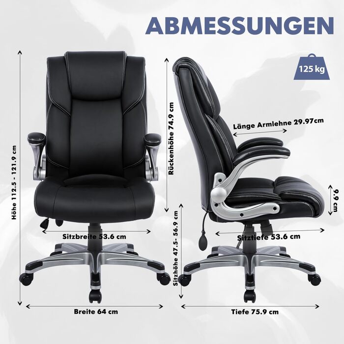 Офісне крісло COLAMY з високою спинкою, ергономічне комп&39ютерне крісло, шкіряне крісло з м&39якими складними підлокітниками, регульований фіксатор нахилу, обертове крісло для дорослих, чорний сучасний